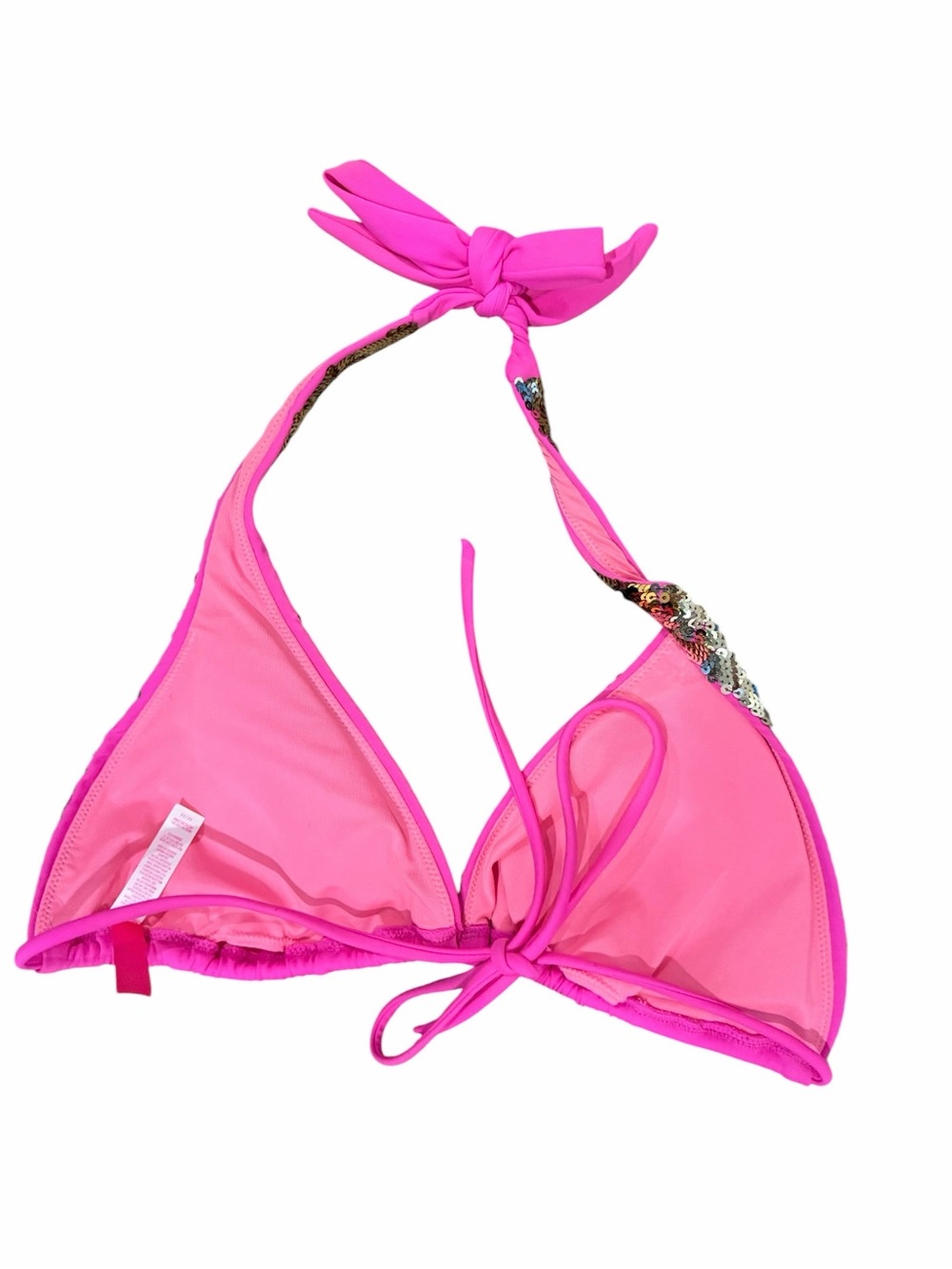 VTG Y2K Victoria’s Secret Pink Cheetah Sequin Bikini Halter Top  Size Medium Tie - Picture 4 of 5
